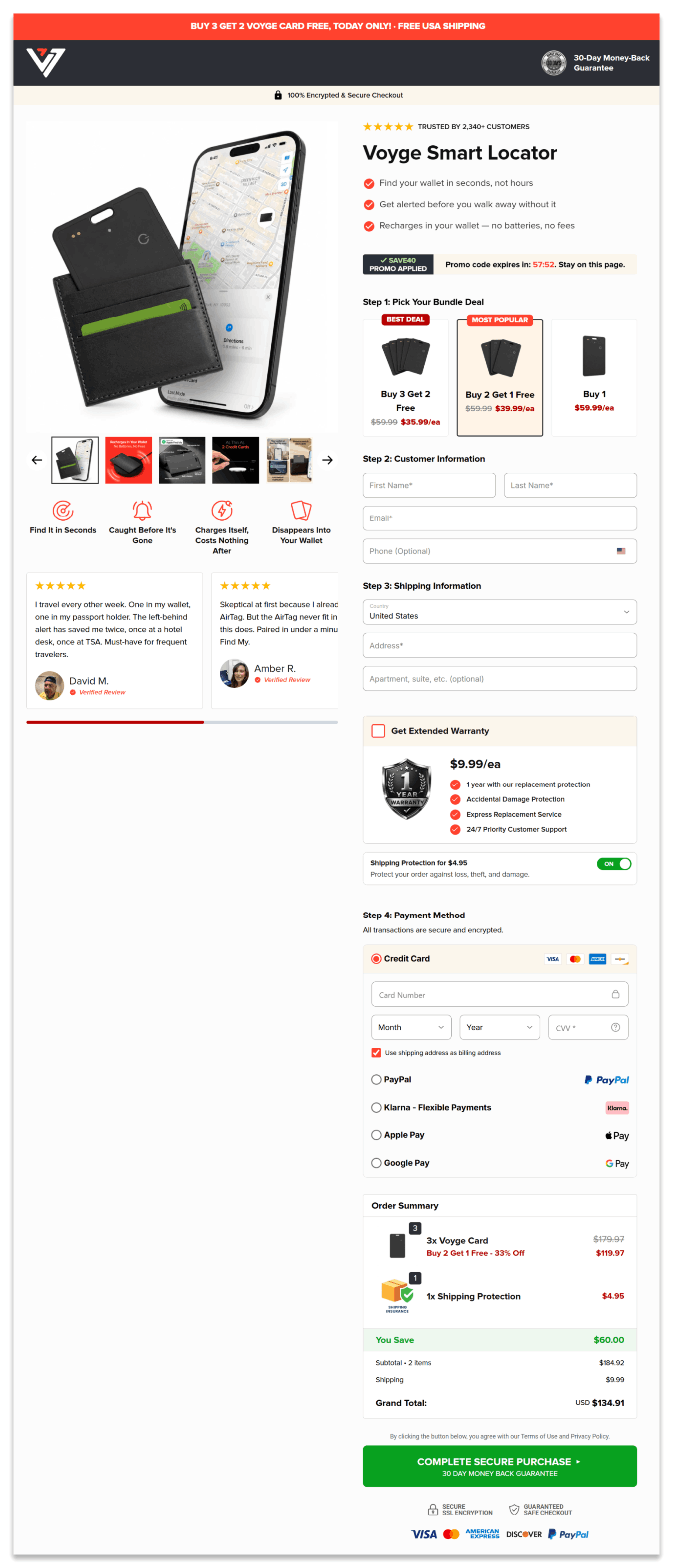 Voyge Card Smart Locator Secure Checkout Page